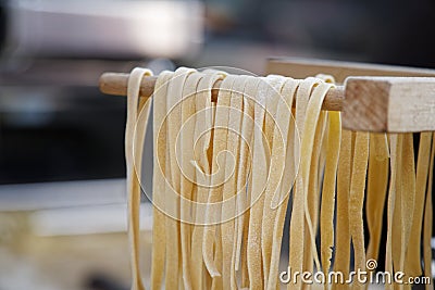 Homemade pasta - Closeup of process of making cooking. Chef make fresh italian traditional pasta Stock Photo