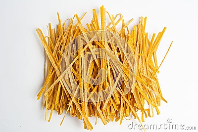 Homemade pasta noodles on white background Stock Photo