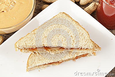 Homemade Peanut Butter and Jelly Sandwich Stock Photo