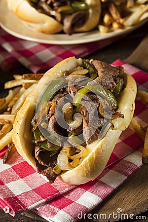 Homemade Philly Cheesesteak Sandwich Stock Photo