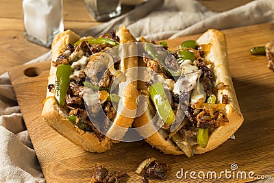 Homemade Philly Cheesesteak Sandwich Stock Photo