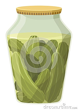 Homemade pickled cucumber. Clip-art of marinated food for packaging, label, menu, signboard or showcase. Fermented Vector Illustration