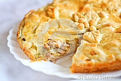Homemade Pie with chicken and egg Stock Photo