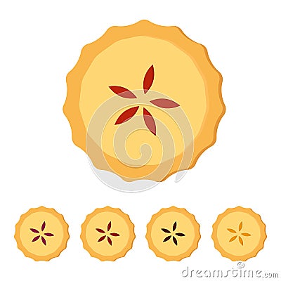 Homemade pie with different fruit filling. Flat vector illustration isolated on white background. Top view. Vector Illustration