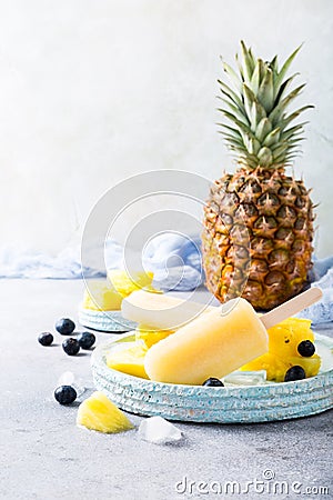 Homemade pineapple popsicles Stock Photo