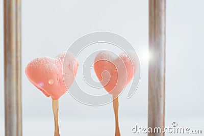 homemade pink cookies for valentine's day on a white background as a symbol of the holiday of all lovers Stock Photo