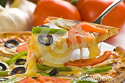 Homemade pizza fresh tomato olive mushroom cheese Stock Photo