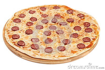 The Homemade pizza with salami . Stock Photo