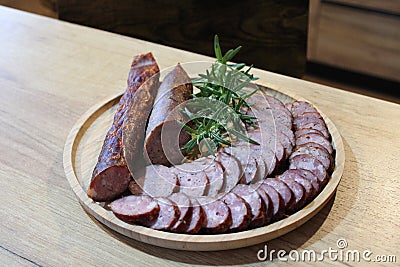 Homemade polish sausage smoked warm Stock Photo