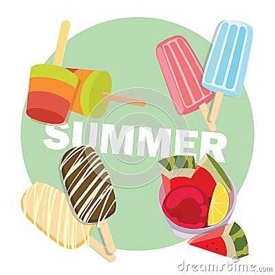 Homemade Popsicles: 4 Different Frozen Summer Treats Vector Illustration