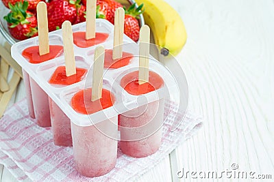 Homemade popsicles with strawberry and banana Stock Photo