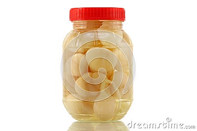 Homemade preserved garlic pickle in vinegar, salt Stock Photo