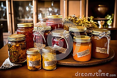 homemade preserves with hand-written labels Stock Photo