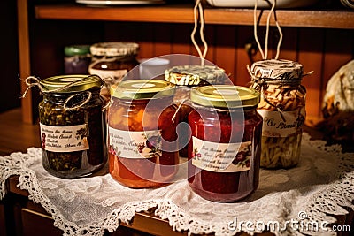 homemade preserves with hand-written labels Stock Photo