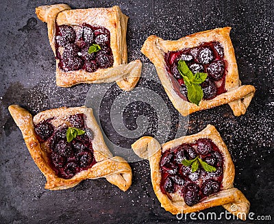 Homemade puff pastry with cherry Stock Photo