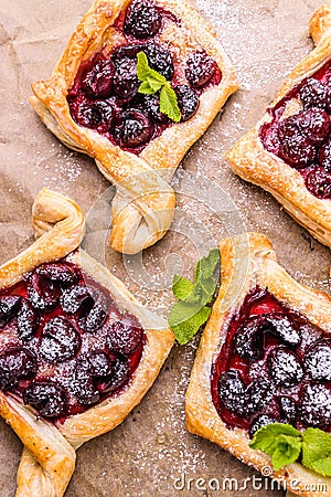 Homemade puff pastry with cherry Stock Photo