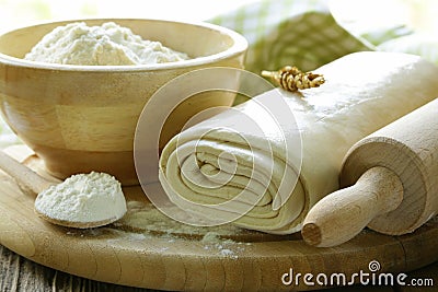 Homemade puff pastry and flour Stock Photo