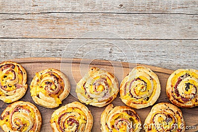 Homemade Puff pastry pinweel ( rolls ) Mini pizza Stock Photo