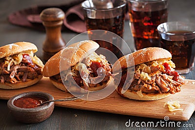 Homemade pulled pork burger with caramelized onion and bbq sauce Stock Photo