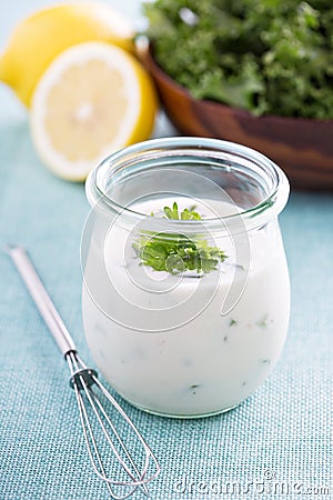 Homemade ranch dressing in a jar Stock Photo