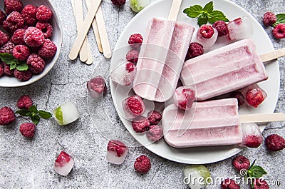 Homemade raspberry ice cream Stock Photo