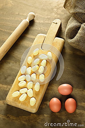Homemade raw gnocchi, italian fresh pasta Stock Photo