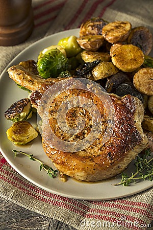 Homemade Roasted Bone in Pork Chop Stock Photo