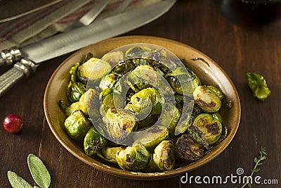 Homemade Roasted Green Brussel Sprouts Stock Photo