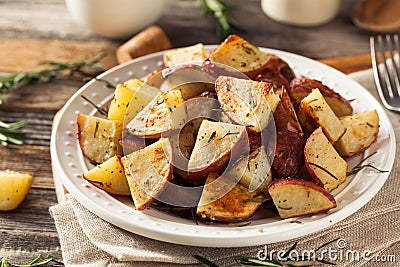 Homemade Roasted Herb Red Potatoes Stock Photo