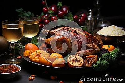 Festive celebration roasted turkey for Thanksgiving. Stock Photo