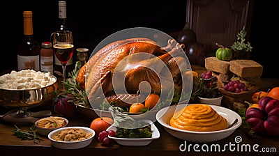 Homemade roasted turkey in thanksgiving day Stock Photo