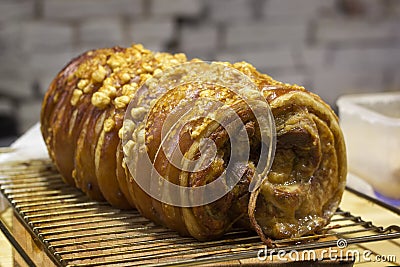 Homemade Rolled Roasted Porchetta Italian dish Stock Photo