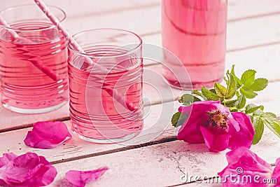 Homemade rose petal syrup Stock Photo