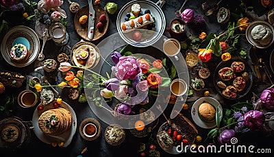 Homemade rustic meal on ornate wooden table generated by AI Stock Photo