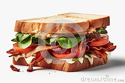 Homemade sandwich with bacon, fresh vegetables and herbs. Cartoon Illustration