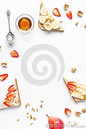 Homemade sandwiches composition on white table background top view mock-up Stock Photo