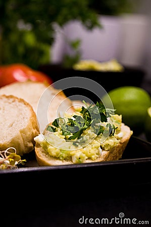 Homemade sandwiches with eggs and mango pate Stock Photo