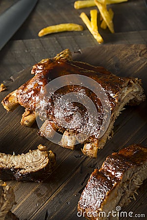 Homemade Saucy Baked Baby Back Ribs Stock Photo