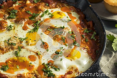 Homemade Saucy Shakshuka with Eggs Stock Photo