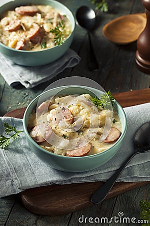 Homemade Sauerkraut and Sausage Soup Stock Photo