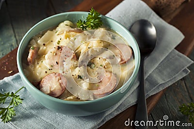 Homemade Sauerkraut and Sausage Soup Stock Photo