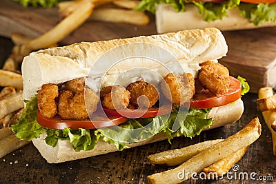 Homemade Shrimp Po Boy Sandwich Stock Photo