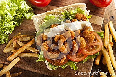 Homemade Shrimp Po Boy Sandwich Stock Photo