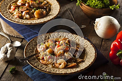 Homemade Shrimp and Sausage Cajun Gumbo Stock Photo