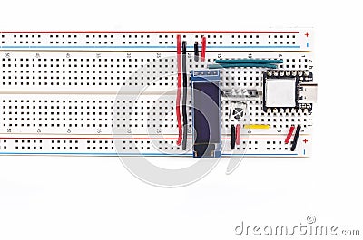 Homemade Simple Computer Components on a Electronic Breadboard Stock Photo