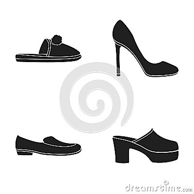 Homemade slippers with a pampon, high-heeled women s shoes, low-heeled shoes, clogs, slippers on a high platform. Shoes Vector Illustration