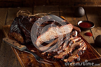 Homemade Smoked Barbecue Beef Brisket Stock Photo