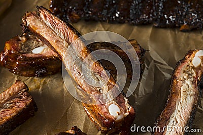 Homemade Smoked Barbecue St. Louis Style Pork Ribs Stock Photo