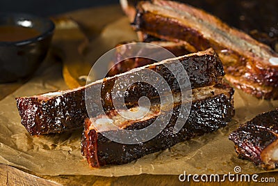 Homemade Smoked Barbecue St. Louis Style Pork Ribs Stock Photo