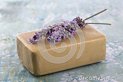 Homemade Soap with Lavender Flowers Stock Photo